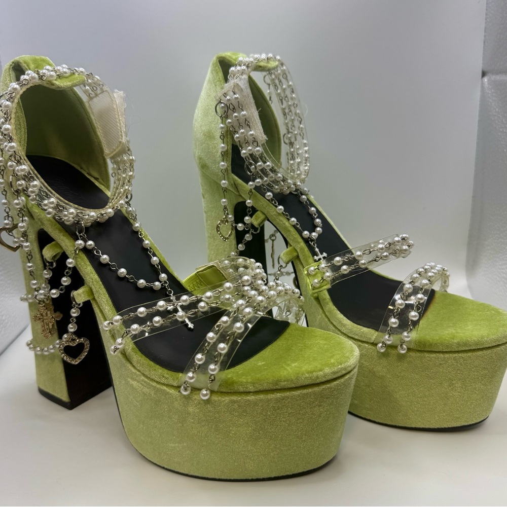 Holy Revelation Sugar Thrillz mint Velvet Pearl Platforms